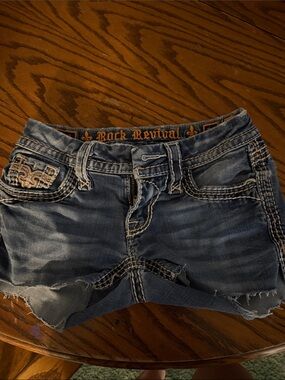 Rock Revival Women's Faded Blue Embroidered Denim Shorts